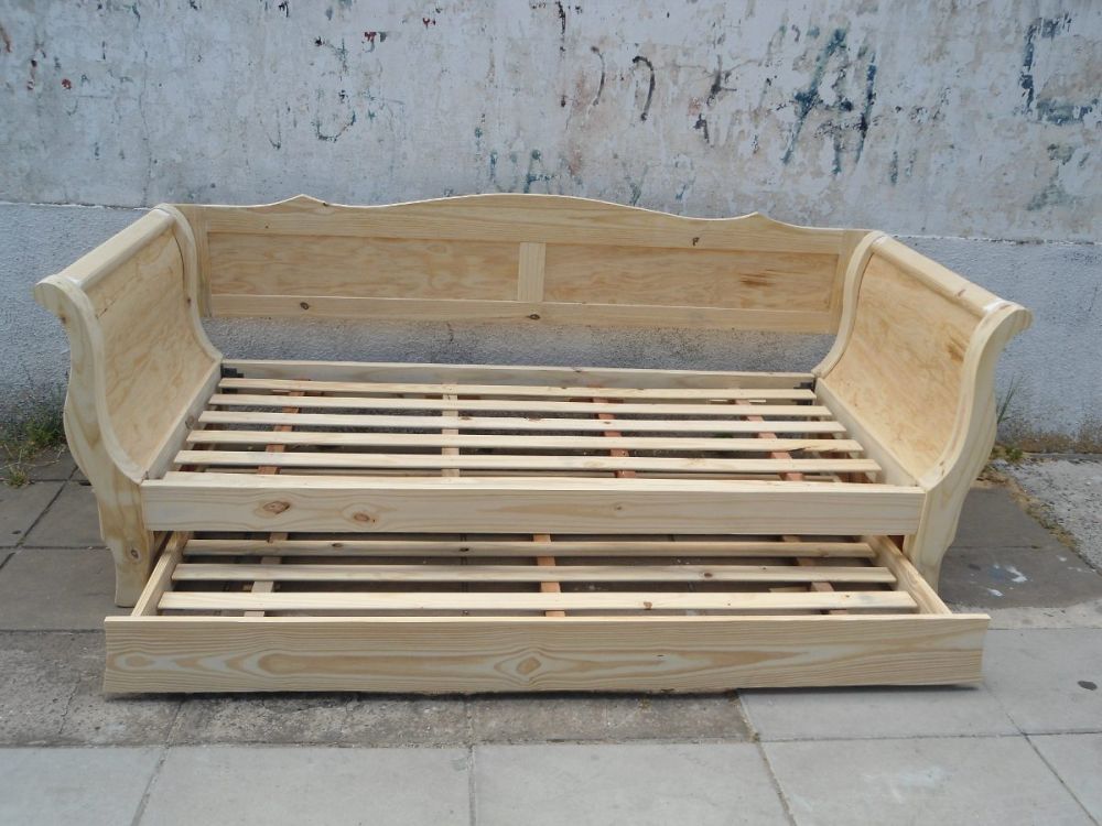 Muebles Infantiles Divan Cama Con Respaldo Modelo Frances En Crudo Sin Carro Ni Cajonera