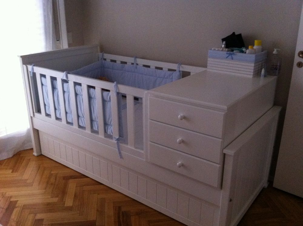 Muebles Infantiles - Cuna Funcional Pottery PREMIUN  Laqueada con carro cama fijo